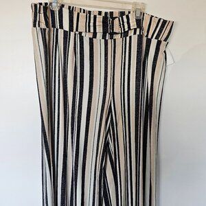 Striped Cream, Black, and White Pants w/ Built in Belt Accent